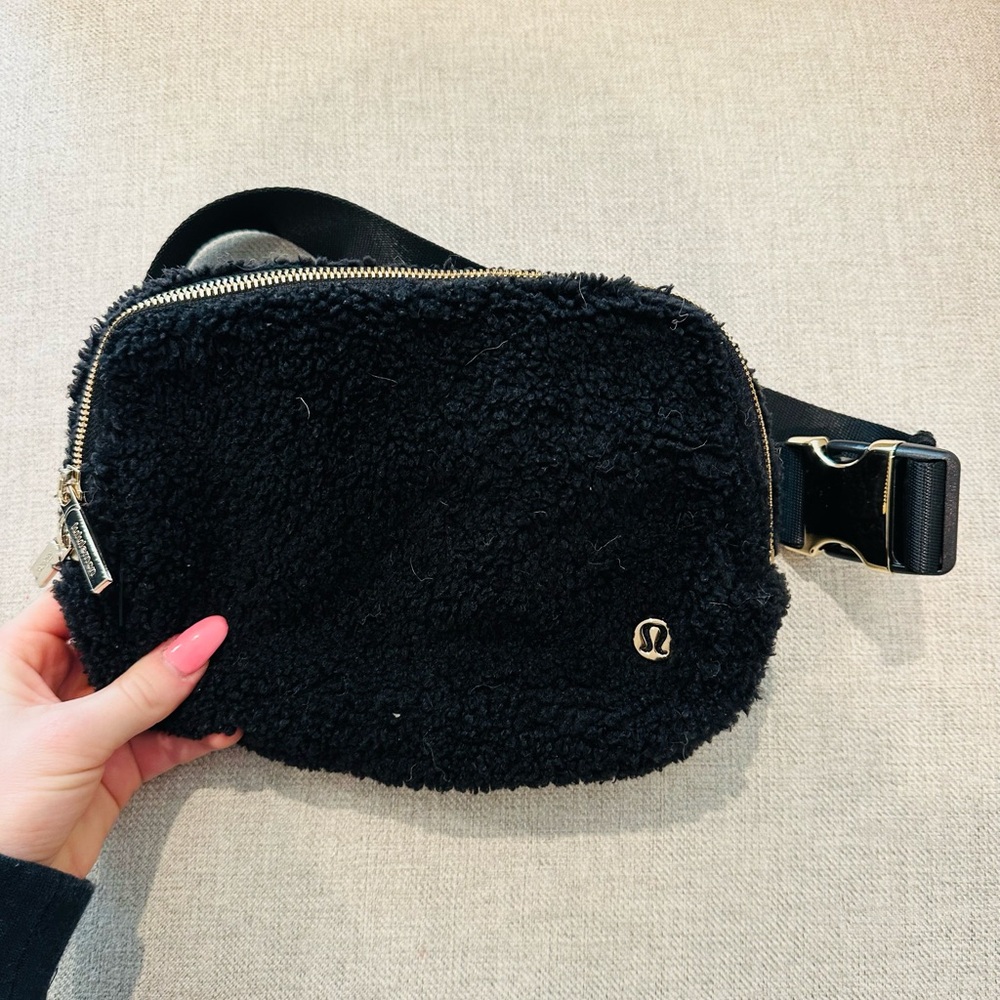 Lululemon fuzzy black cross body purse
